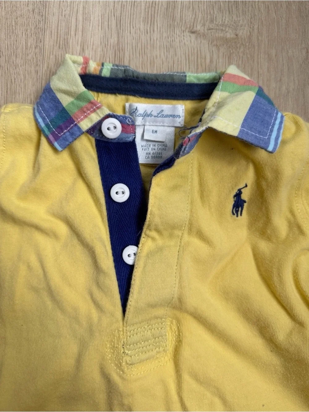 Ralph Lauren Yellow Polo Footie with Navy Trim